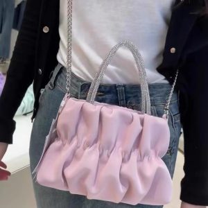 Women's Elegant Pleated Rhinestone Handheld Shoulder Bag, 2023 Summer Cloud Chain Crossbody Trend
