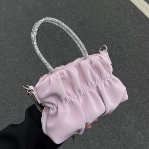 Women's Elegant Pleated Rhinestone Handheld Shoulder Bag, 2023 Summer Cloud Chain Crossbody Trend
