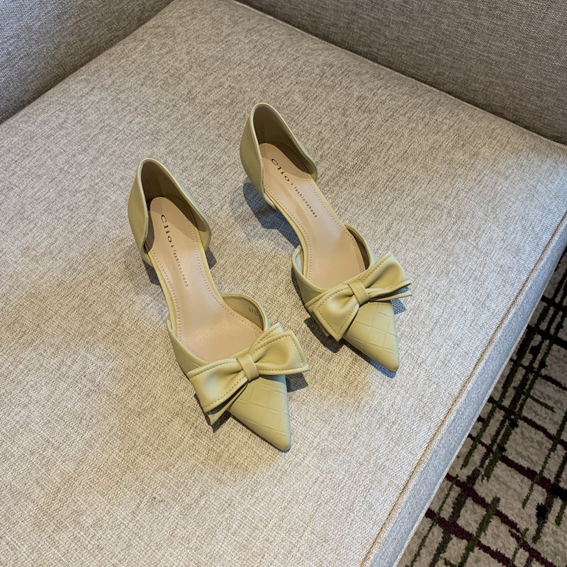 Women's Elegant Pointed Toe Bow Mid-Heel Shoes - Spring 2025 Versatile Hollow Slim Fit Commuting Style