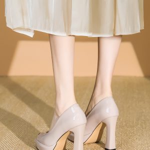 Women's Fish Mouth High Heels - Patent Leather Chunky Heel Shoes with Waterproof Platform, Spring/Summer 2025 Fashion