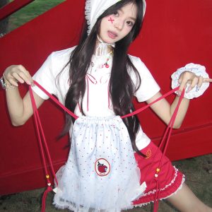 Women's Fitted Bow Tie Print T-Shirt - Sweet and Spicy Short Sleeve Top, Summer Style, Pure Cotton, Slimming Fit