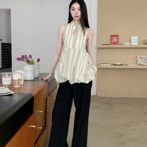 Women's Floral Jacquard Puff Cloud Vest with Stand Collar & Straps - All-Cotton Color-Woven Chinese Style Top