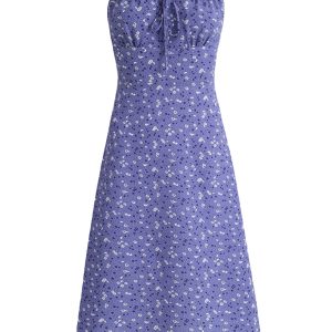 Women's Floral Spaghetti Strap Dress - French Style Long Purple Summer Dress for Vacation 2025 Temperament