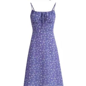Women's Floral Spaghetti Strap Dress - French Style Long Purple Summer Dress for Vacation 2025 Temperament
