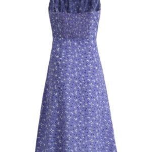 Women's Floral Spaghetti Strap Dress - French Style Long Purple Summer Dress for Vacation 2025 Temperament