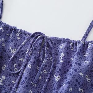 Women's Floral Spaghetti Strap Dress - French Style Long Purple Summer Dress for Vacation 2025 Temperament