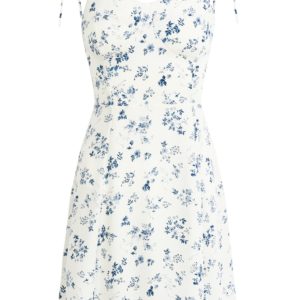 Women's Floral Spaghetti Strap Short Dress - French Style Vacation Dress for Summer 2025 in White - Small Size