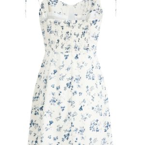 Women's Floral Spaghetti Strap Short Dress - French Style Vacation Dress for Summer 2025 in White - Small Size