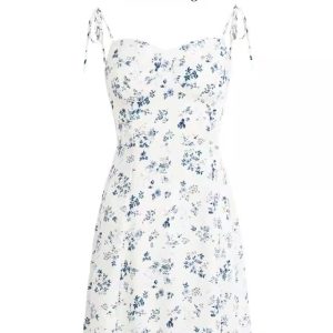 Women's Floral Spaghetti Strap Short Dress - French Style Vacation Dress for Summer 2025 in White - Small Size