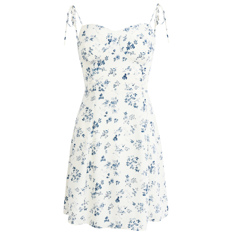 Women's Floral Spaghetti Strap Short Dress - French Style Vacation Dress for Summer 2025 in White - Small Size