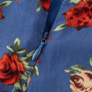 Women's French-Style Floral A-Line Dress - Blue V-Neck Vacation Dress for Summer 2025 - Chic 90s Inspired Fashion