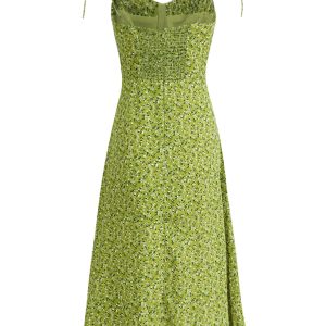 Women's French Style Green Summer Dress 2025 - High-End, Waist-Cinching, Slimming Design for Vacation and Everyday Wear
