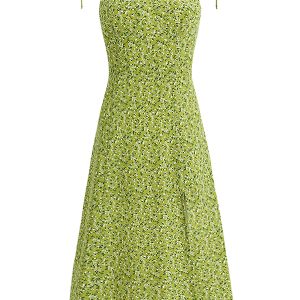 Women's French Style Green Summer Dress 2025 - High-End, Waist-Cinching, Slimming Design for Vacation and Everyday Wear