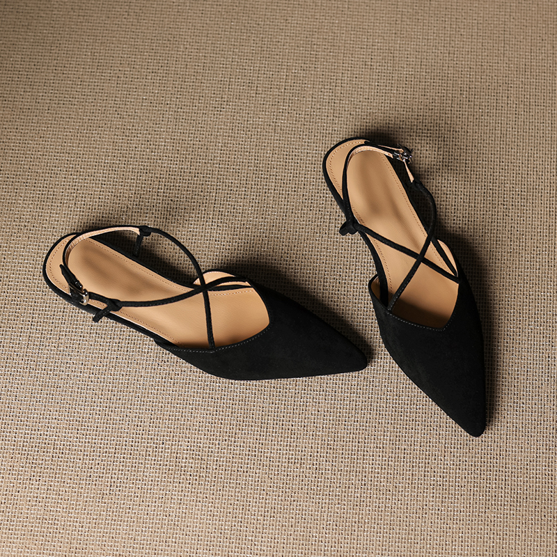 Women's Genuine Leather Backless Flat Sandals - French Pointed Cross-Strap Open-Toe Design, Low-Heeled Casual Loafers Women's Genuine Leather Backless Flat Sandals - French Pointed Cross-Strap Open-Toe Design, Low-Heeled Casual Loafers