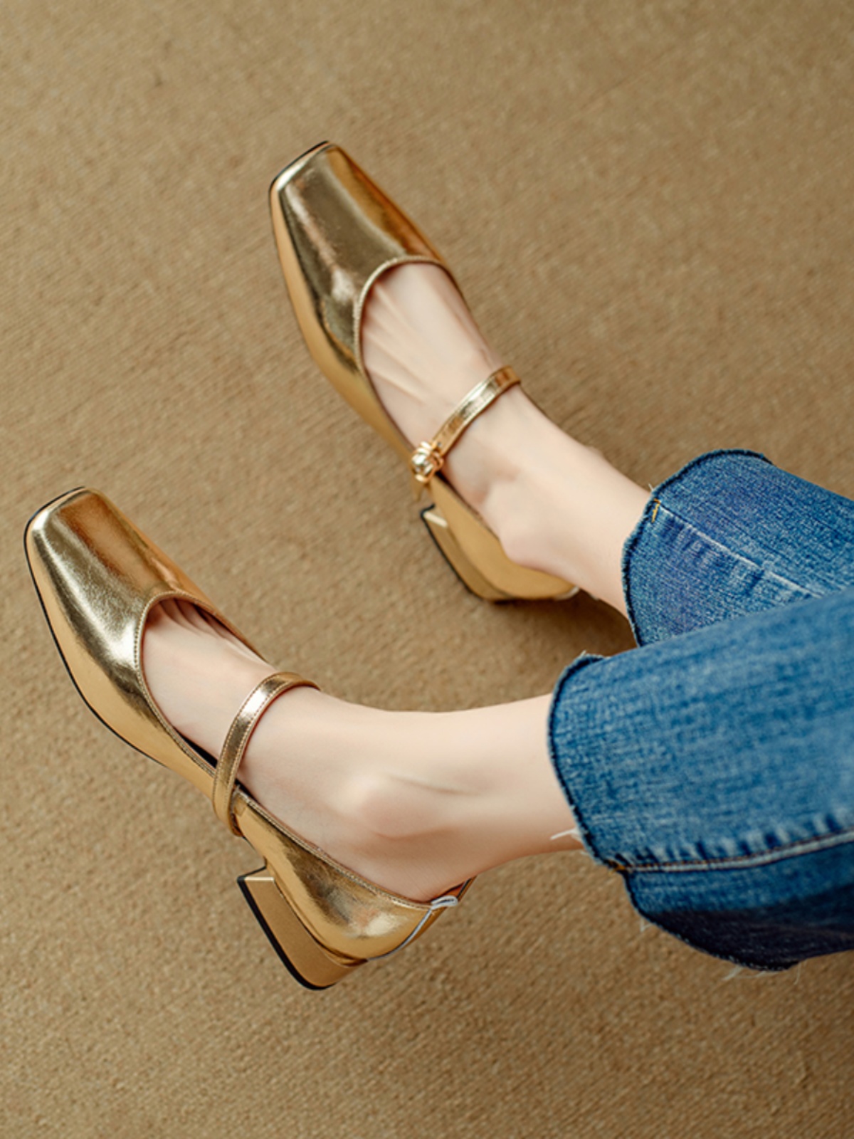 Women's Genuine Leather Low Heel Chunky Mary Jane Shoes - Silver Square Toe - Large Size - Summer 2025 Fashion Women's Genuine Leather Low Heel Chunky Mary Jane Shoes - Silver Square Toe - Large Size - Summer 2025 Fashion