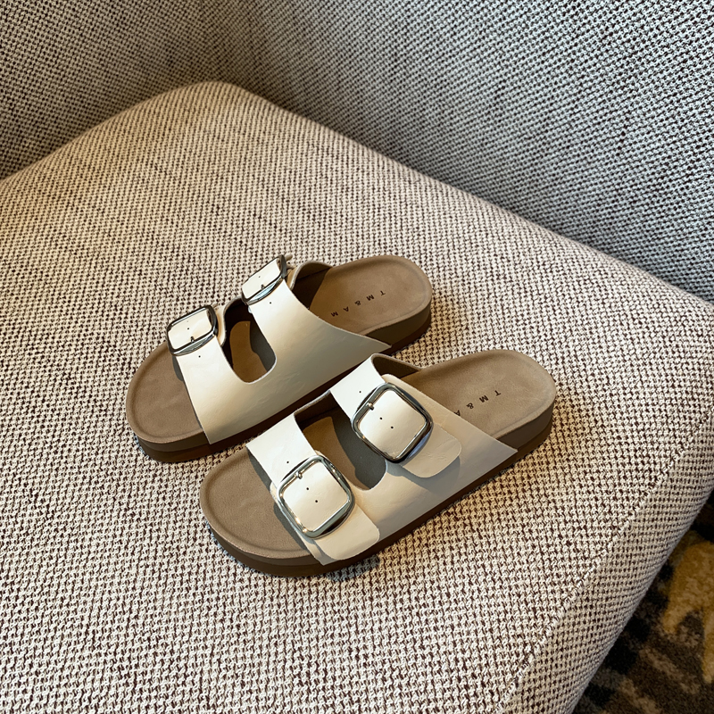 Women's Genuine Leather One-Strap Thick-Soled Outdoor Slides Sandals – Summer 2025 Soft Sole Footwear for Comfort and Style