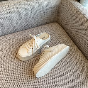 Women's Genuine Leather Thick-Soled Platform Slip-On Backless Outdoor Slippers - White 2025 Style