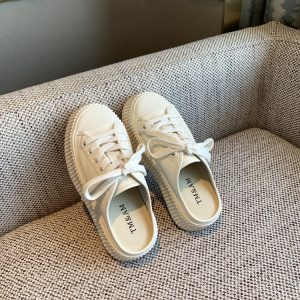 Women's Genuine Leather Thick-Soled Platform Slip-On Backless Outdoor Slippers - White 2025 Style