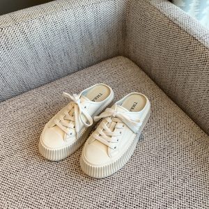 Women's Genuine Leather Thick-Soled Platform Slip-On Backless Outdoor Slippers - White 2025 Style