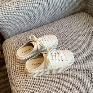 Women's Genuine Leather Thick-Soled Platform Slip-On Backless Outdoor Slippers - White 2025 Style