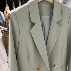 Women's Green Casual Suit Jacket - Trendy Spring Autumn Style for Petite Sizes, Chic Fashion Must-Have