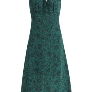 Women's Green Floral Print Long Dress with Straps and Drawstring - French Style Summer Vacation 2025 Fashion