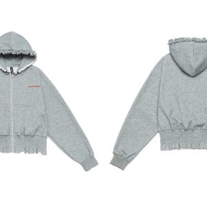 Women's Heartbeat Design Hooded Jacket - Spring Zippered Loose Fit Versatile Short Sweatshirt for Casual Y2K Style