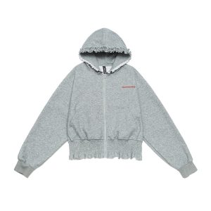 Women's Heartbeat Design Hooded Jacket - Spring Zippered Loose Fit Versatile Short Sweatshirt for Casual Y2K Style