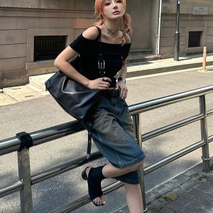 Women's High-End Black One-Shoulder Fitted T-Shirt, Summer Faux Two-Piece Camisole, Trendy Ins Style