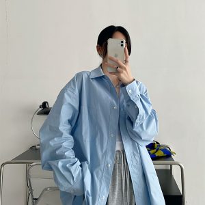 Women's High-End Casual Loose Long-Sleeve Shirt - Sun Grapefruit Cool Breeze Mid-Length Top for Spring/Summer