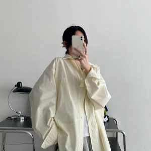 Women's High-End Casual Loose Long-Sleeve Shirt - Sun Grapefruit Cool Breeze Mid-Length Top for Spring/Summer