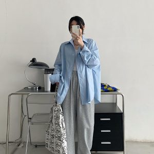 Women's High-End Casual Loose Long-Sleeve Shirt - Sun Grapefruit Cool Breeze Mid-Length Top for Spring/Summer