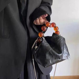 Women's High-End Textured Beaded Black Tote Crossbody Bag - 2024 Spring Summer Chinese Style Commuter Accessory