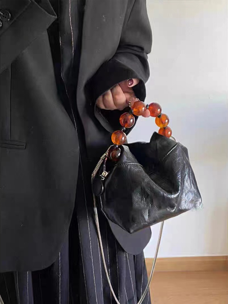 Women's High-End Textured Beaded Black Tote Crossbody Bag - 2024 Spring Summer Chinese Style Commuter Accessory Women's High-End Textured Beaded Black Tote Crossbody Bag - 2024 Spring Summer Chinese Style Commuter Accessory