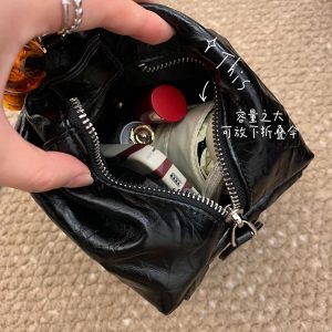 Women's High-End Textured Beaded Black Tote Crossbody Bag - 2024 Spring Summer Chinese Style Commuter Accessory