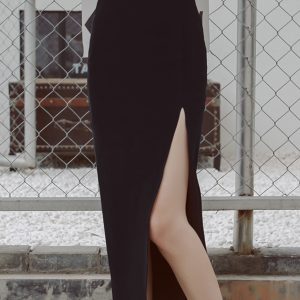 Women's High Waist Bodycon Midi Skirt with Front Slit - Versatile Korean Style Pencil Skirt for Spring Summer Fashion