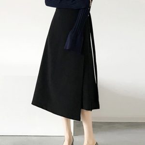 Women's High Waist Midi Strap Dress - Irregular Split A-Line Skirt for Spring Summer 2025