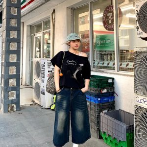 Women's High-Waisted Slim Straight Wide-Leg Seven-Point Jeans - Versatile Spring Fashion for Casual Style