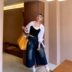 Women's High-Waisted Slim Straight Wide-Leg Seven-Point Jeans - Versatile Spring Fashion for Casual Style