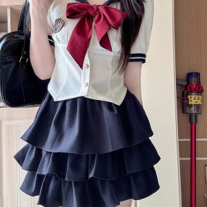 Women's Japanese Style Sailor Suit JK Uniform Shirt Set - Waist-Defined Long & Short Sleeve, Spring Summer 2024, College Style