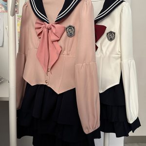 Women's Japanese Style Sailor Suit JK Uniform Shirt Set - Waist-Defined Long & Short Sleeve, Spring Summer 2024, College Style