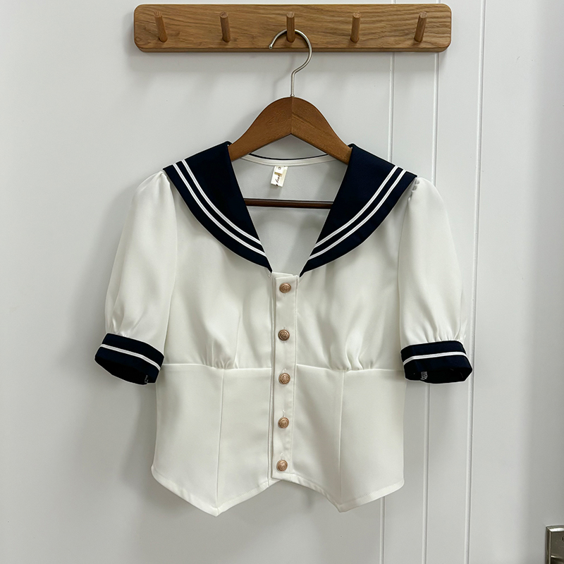 Women's Japanese Style Sailor Suit JK Uniform Shirt Set - Waist-Defined Long & Short Sleeve, Spring Summer 2024, College Style