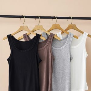 Women's Knitted Layering Vest, White Basic Camisole & Black Sleeveless Top - Trendy Summer Essentials for Chic Outfits