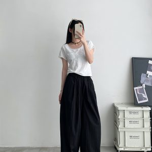 Women's Korean Style Summer Wide-Leg Pants - Loose High-Waisted Casual Floor-Length Trousers for Effortless Chic