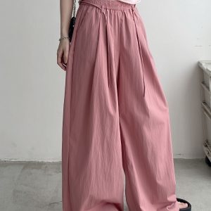 Women's Korean Style Summer Wide-Leg Pants - Loose High-Waisted Casual Floor-Length Trousers for Effortless Chic