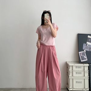 Women's Korean Style Summer Wide-Leg Pants - Loose High-Waisted Casual Floor-Length Trousers for Effortless Chic