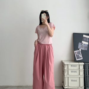 Women's Korean Style Summer Wide-Leg Pants - Loose High-Waisted Casual Floor-Length Trousers for Effortless Chic
