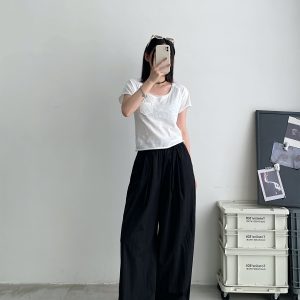 Women's Korean Style Summer Wide-Leg Pants - Loose High-Waisted Casual Floor-Length Trousers for Effortless Chic
