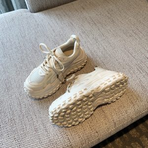 Women's Lace-Up Mesh Sports Leisure Shoes - Breathable Genuine Leather Thick-Soled Dad Sneakers for Spring 2025