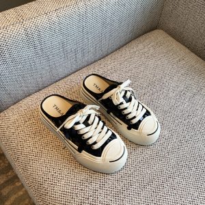 Women's Lace-Up Sequined Baotou Slippers, 2025 New Style, Thick-Soled Casual Little White Half-Drag, Versatile Footwear